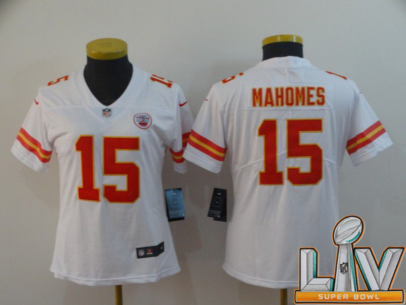 Super Bowl LV 2021 Women Kansas City Chiefs #15 Mahomes White Nike Vapor Untouchable Limited Player NFL Jerseys